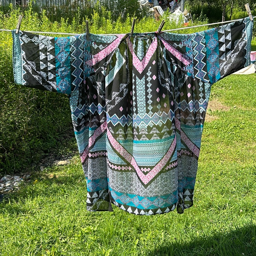 3/$25 EC Express Kimono-style Duster Beach Cover-up Geometric Aztec Hippie Boho